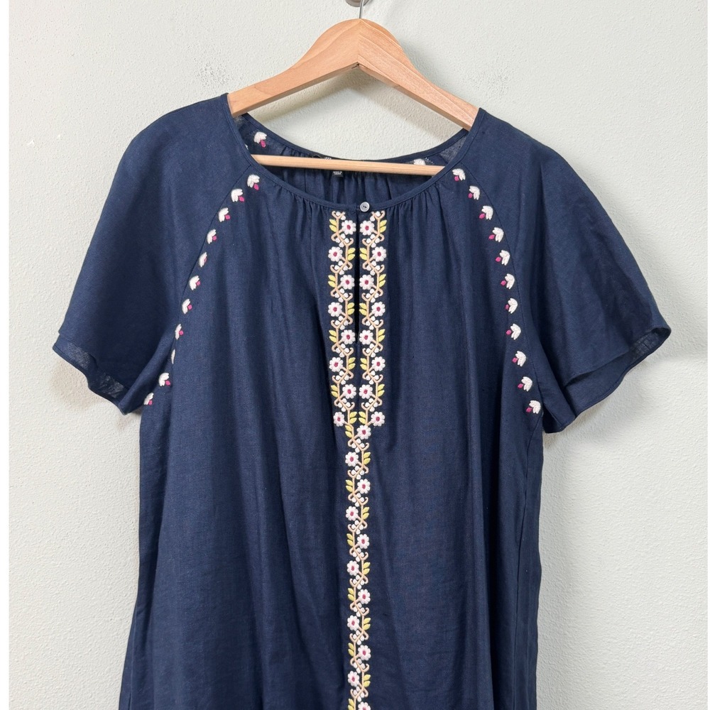 Madewell Embroidered Linen-Blend Raglan Ruffle Mini Dress Navy AO275 Medium Boho - Picture 2 of 10